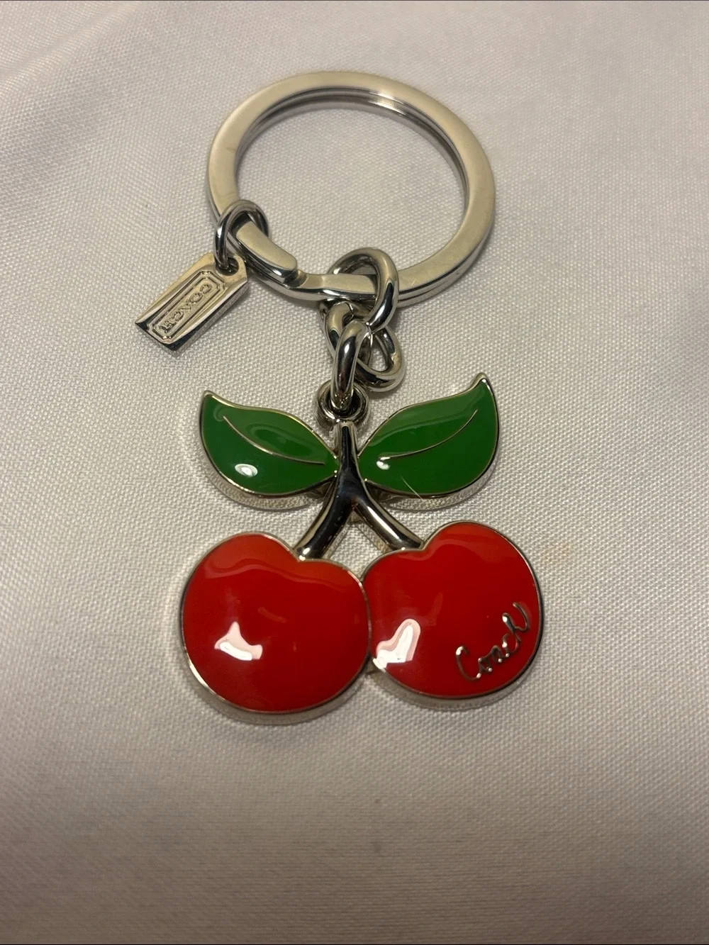 NWOT Vintage COACH Enamel Cherry Keyfob Bag Charm Y2K - Pristine Condition